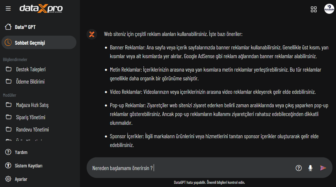 Data™ GPT Yapay Zeka Modülü